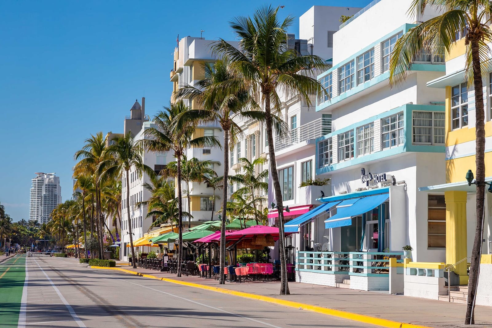 Pastel Art Deco hotels along Ocean Drive in the Miami Beach Art Deco Historic District